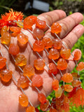 10 Pcs Carnelian Carved Gemstone Beads, Carnelian Flower Carving Pear Shape Beads for Jewelry Making, 13.5x10mm - 14x10mm