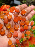 10 Pcs Carnelian Carved Gemstone Beads, Carnelian Flower Carving Pear Shape Beads for Jewelry Making, 13.5x10mm - 14x10mm