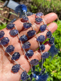 10 Pcs Iolite Carved Gemstone Beads, Natural Iolite Flower Carving Pear Shape Beads for Jewelry Making, 13.5x9mm - 14x10mm