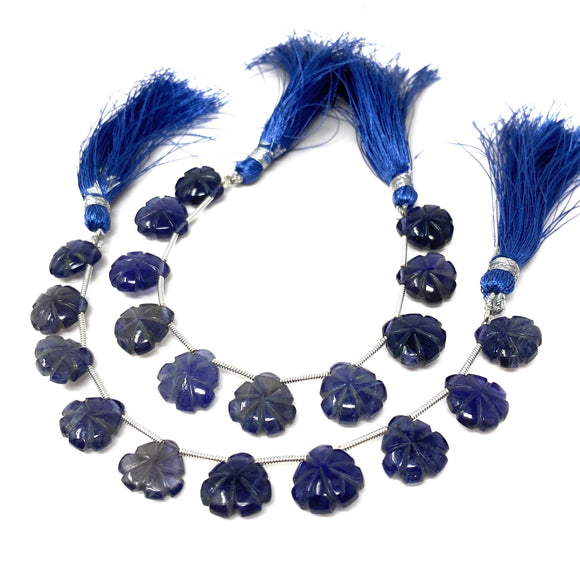 10 Pcs Iolite Carved Gemstone Beads, Natural Iolite Flower Carving Heart Shape Beads for Jewelry Making, 11.5mm - 12mm