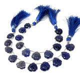 10 Pcs Iolite Carved Gemstone Beads, Natural Iolite Flower Carving Heart Shape Beads for Jewelry Making, 11.5mm - 12mm