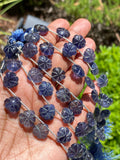 10 Pcs Iolite Carved Gemstone Beads, Natural Iolite Flower Carving Heart Shape Beads for Jewelry Making, 11.5mm - 12mm