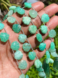 10 Pcs Chrysoprase Carved Gemstone Beads, Natural Chrysoprase Flower Carving Heart Shape Beads for Jewelry Making, 11.5mm - 12mm