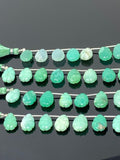 10 Pcs Chrysoprase Carved Gemstone Beads, Natural Chrysoprase Flower Carving Pear Shape Beads for Jewelry Making, 14x10mm