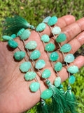 10 Pcs Chrysoprase Carved Gemstone Beads, Natural Chrysoprase Flower Carving Pear Shape Beads for Jewelry Making, 14x10mm