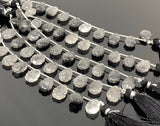 10 Pcs Black Rutile Carved Gemstone Beads, Black Rutilated Quartz Flower Carving Beads for Jewelry Making, 13x9mm - 14x10mm