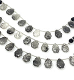 10 Pcs Black Rutile Carved Gemstone Beads, Black Rutilated Quartz Flower Carving Beads for Jewelry Making, 13x9mm - 14x10mm