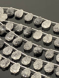 10 Pcs Black Rutile Carved Gemstone Beads, Black Rutilated Quartz Flower Carving Beads for Jewelry Making, 13x9mm - 14x10mm