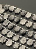 10 Pcs Black Rutile Carved Gemstone Beads, Black Rutilated Quartz Flower Carving Beads for Jewelry Making, 13x9mm - 14x10mm