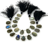 10 Pcs Labradorite Carved Gemstone Beads, Labradorite Flower Carving Pear Shape Beads for Jewelry Making, 14x10mm
