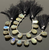 10 Pcs Labradorite Carved Gemstone Beads, Labradorite Flower Carving Pear Shape Beads for Jewelry Making, 14x10mm