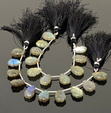 10 Pcs Labradorite Carved Gemstone Beads, Labradorite Flower Carving Pear Shape Beads for Jewelry Making, 14x10mm