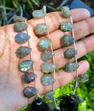 10 Pcs Labradorite Carved Gemstone Beads, Labradorite Flower Carving Pear Shape Beads for Jewelry Making, 14x10mm