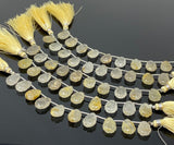 10 Pcs Golden Rutile Carved Gemstone Beads, Golden Yellow Rutilated Quartz Flower Carving Beads for Jewelry Making, 14x10mm - 14.5x10mm