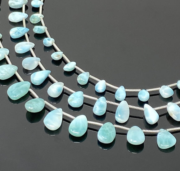 8” Natural Larimar Beads Gemstone Beads, Larimar Pear Shape Smooth Beads, Bulk Wholesale Beads for DIY Jewelry Making