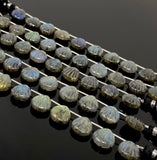 10 Pcs Labradorite Carved Gemstone Beads, Labradorite Shell Shape Briolette Beads for Jewelry Making, 11mm - 12mm