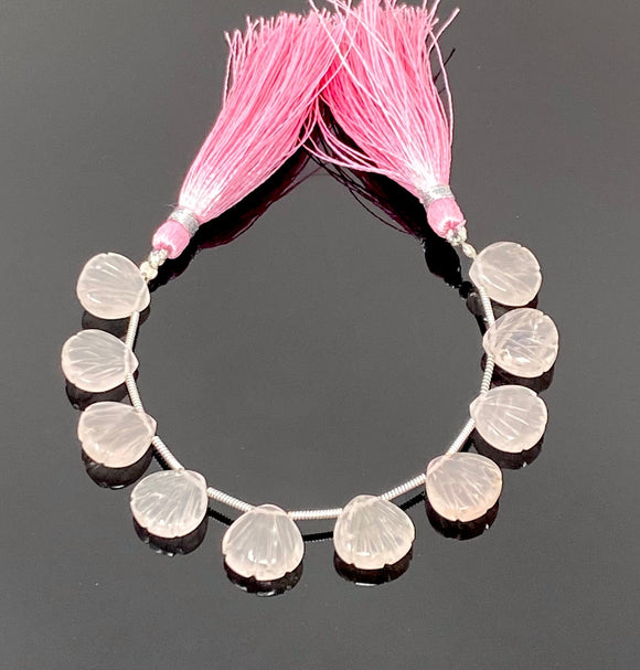 12mm Rose Quartz Carved Gemstone Beads, Rose Quartz Shell Shape Carved Briolette Beads for Jewelry Making, 10 Pcs