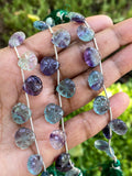 10 Pcs Fluorite Carved Gemstone Beads, Natural Fluorite Flower Carving Heart Shape Beads for Jewelry Making, 12x12mm