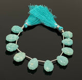 10 Pcs Amazonite Carved Gemstone Beads, Peruvian Amazonite Flower Carving Pear Shape Beads for Jewelry Making, 13x9mm - 14x10mm