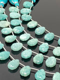 10 Pcs Amazonite Carved Gemstone Beads, Peruvian Amazonite Flower Carving Pear Shape Beads for Jewelry Making, 13x9mm - 14x10mm