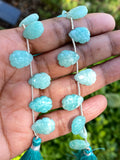 10 Pcs Amazonite Carved Gemstone Beads, Peruvian Amazonite Flower Carving Pear Shape Beads for Jewelry Making, 13x9mm - 14x10mm