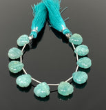 10 Pcs Amazonite Carved Gemstone Beads, Peruvian Amazonite Flower Carving Heart Shape Beads for Jewelry Making, 12x12mm