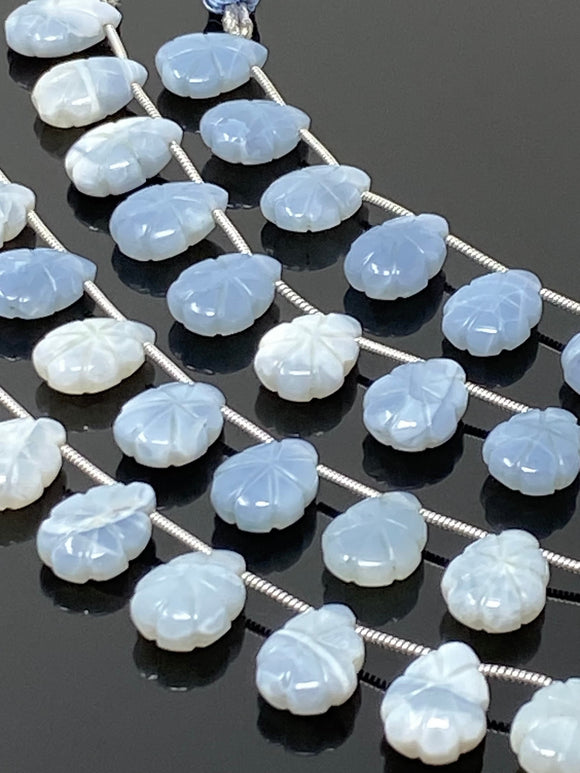 10 Pcs Blue Opal Carved Gemstone Beads, Blue Opal Flower Carving Pear Shape Beads for Jewelry Making, 14x10mm