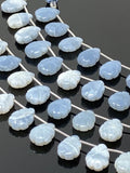 10 Pcs Blue Opal Carved Gemstone Beads, Blue Opal Flower Carving Pear Shape Beads for Jewelry Making, 14x10mm