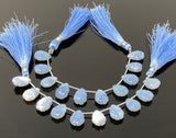 10 Pcs Blue Opal Carved Gemstone Beads, Blue Opal Flower Carving Pear Shape Beads for Jewelry Making, 14x10mm
