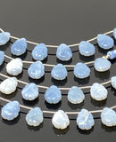 10 Pcs Blue Opal Carved Gemstone Beads, Blue Opal Flower Carving Pear Shape Beads for Jewelry Making, 14x10mm