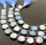 10 Pcs Blue Opal Carved Gemstone Beads, Blue Opal Flower Carving Heart Shape Beads for Jewelry Making, 12x12mm