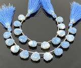 10 Pcs Blue Opal Carved Gemstone Beads, Blue Opal Flower Carving Heart Shape Beads for Jewelry Making, 12x12mm