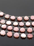 10 Pcs Pink Opal Carved Gemstone Beads, Pink Opal Flower Carving Heart Shape Beads for Jewelry Making, 11mm - 12mm