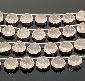 10 Pcs Rose Quartz Carved Gemstone Beads, Rose Quartz Flower Carving Heart Shape Beads for Jewelry Making, 12x12mm