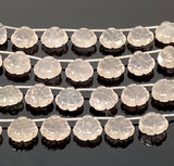 10 Pcs Rose Quartz Carved Gemstone Beads, Rose Quartz Flower Carving Heart Shape Beads for Jewelry Making, 12x12mm