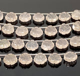 10 Pcs Rose Quartz Carved Gemstone Beads, Rose Quartz Flower Carving Heart Shape Beads for Jewelry Making, 12x12mm