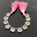 10 Pcs Rose Quartz Carved Gemstone Beads, Rose Quartz Flower Carving Heart Shape Beads for Jewelry Making, 12x12mm