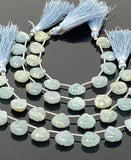 10 Pcs Aquamarine Carved Gemstone Beads, Aquamarine Flower Carving Pear Shape Beads for Jewelry Making, 12mm - 12.5mm