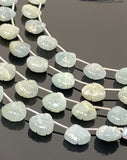 10 Pcs Aquamarine Carved Gemstone Beads, Aquamarine Flower Carving Pear Shape Beads for Jewelry Making, 12mm - 12.5mm