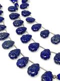 10 Pcs Lapis Lazuli Carved Gemstone Beads, Natural Lapis Lazuli Flower Carving Pear Shape Beads for Jewelry Making, 14x10mm