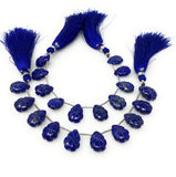 10 Pcs Lapis Lazuli Carved Gemstone Beads, Natural Lapis Lazuli Flower Carving Pear Shape Beads for Jewelry Making, 14x10mm