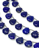 10 Pcs Lapis Lazuli Carved Gemstone Beads, Natural Lapis Lazuli Flower Carving Heart Shape Beads for Jewelry Making, 11mm - 12mm