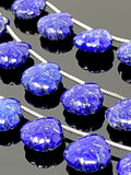 10 Pcs Lapis Lazuli Carved Gemstone Beads, Natural Lapis Lazuli Flower Carving Heart Shape Beads for Jewelry Making, 11mm - 12mm