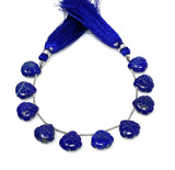 10 Pcs Lapis Lazuli Carved Gemstone Beads, Natural Lapis Lazuli Flower Carving Heart Shape Beads for Jewelry Making, 11mm - 12mm