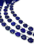 10 Pcs Lapis Lazuli Carved Gemstone Beads, Natural Lapis Lazuli Flower Carving Heart Shape Beads for Jewelry Making, 11mm - 12mm