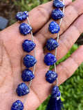 10 Pcs Lapis Lazuli Carved Gemstone Beads, Natural Lapis Lazuli Flower Carving Heart Shape Beads for Jewelry Making, 11mm - 12mm