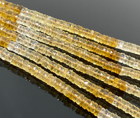 16” Natural Citrine Faceted Heishi Beads, Gemstone Wholesale Beads, Citrine Tyre Shape Disc Beads, AAA Grade Citrine Beads
