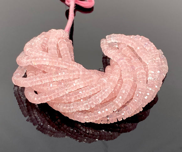 16” Rose Quartz Faceted Heishi Beads, Rose Quartz Tyre Shape Gemstone Beads, Disc Beads AAA Grade, 6.75mm - 7.5mm
