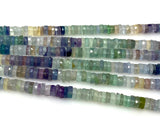 16” Natural Multi Fluorite Faceted Heishi Gemstone Beads, Fluorite Tyre Shape Disc Beads , Wholesale Bulk Beads, 6mm - 7mm