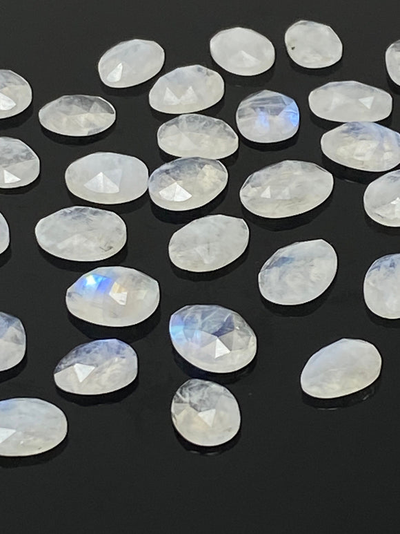 5Pcs/ 10 Pcs Natural Rainbow Moonstone Rosecuts, Moonstone Rosecut Faceted Slices, Loose Gemstone Ring Stones, 10x8mm - 15x11mm